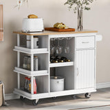 Garvee Rolling Kitchen Island Cart with Drawer, Open Shelves, Wine Rack, Side Storage, Lockable Wheels, Adjustable Shelves, Sturdy MDF & Rubberwood, Large Storage, Smooth Mobility