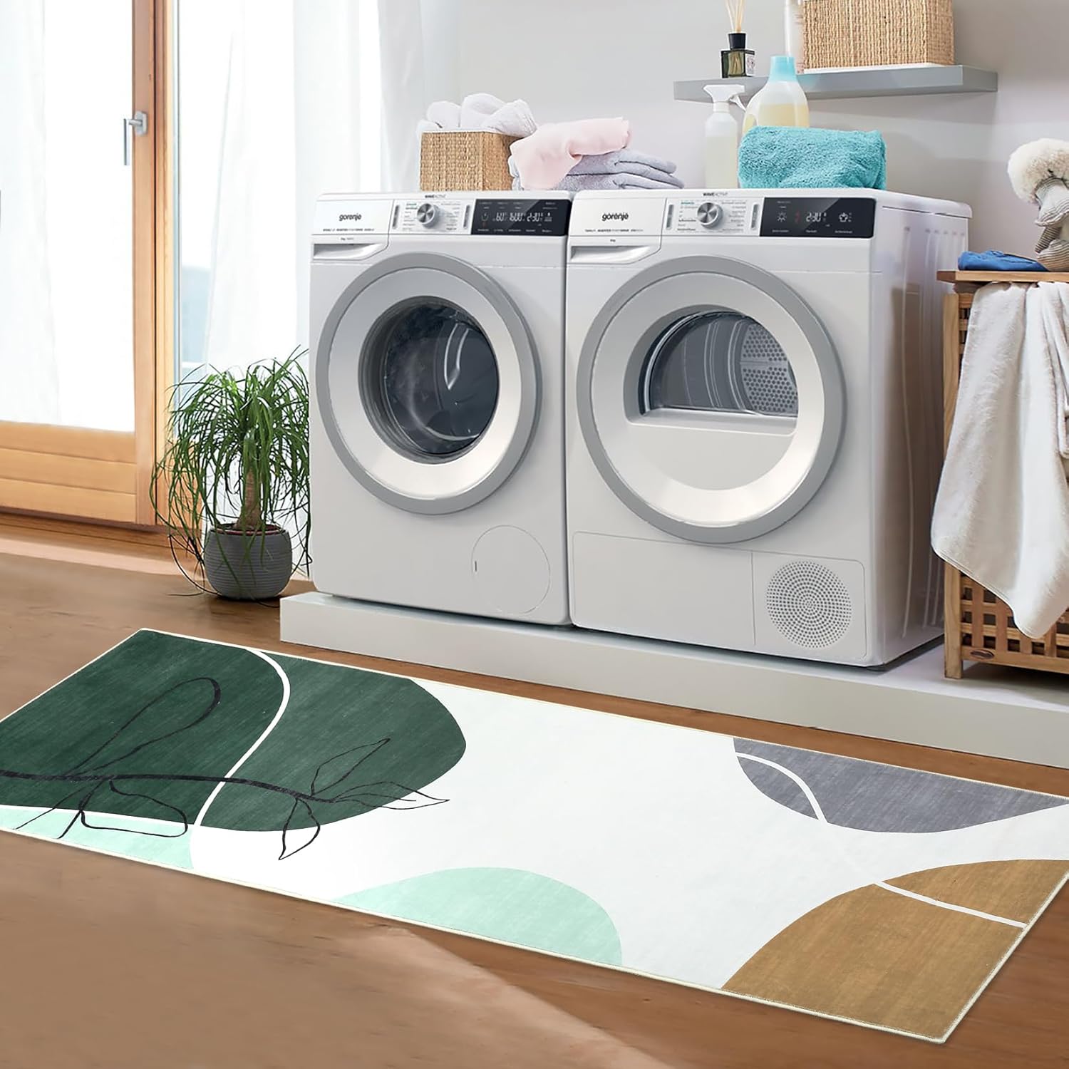 Garvee Modern Runner Rugs for Hallway 2x6 Bathroom Rugs Machine Washable Rugs Artistic Abstract Rug Small Rug Kitchen Mat Non Slip Area Rugs for Living Room Entryway Bedroom Laundry, 2'x6' Green/Brown