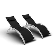 Garvee Outdoor Chaise Lounge Chairs Set of 2 with 3-Position Backrest, Aluminum Pool Chaise Lounges for Pool, Garden, Beach, and Backyard - All-Weather Design, Black. - Black
