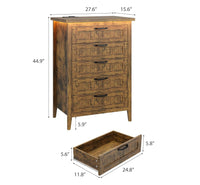 Garvee 5 Drawer Dresser for Bedroom with Charging Station and LED Lights, Farmhouse 44.9" Tall Chest of Dresser with Large Storage for Living Room, Hallway & Entryway, Rustic Brown