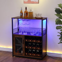 Wine Cabinet, Bar Cabinet W Led Light, Storage Shelf, Glass Holder, and Buffet Mesh Door, Small Kitchen Sideboard Buffet Sideboard, Freestanding Liquor Cabinet for Living Room, Dining Room