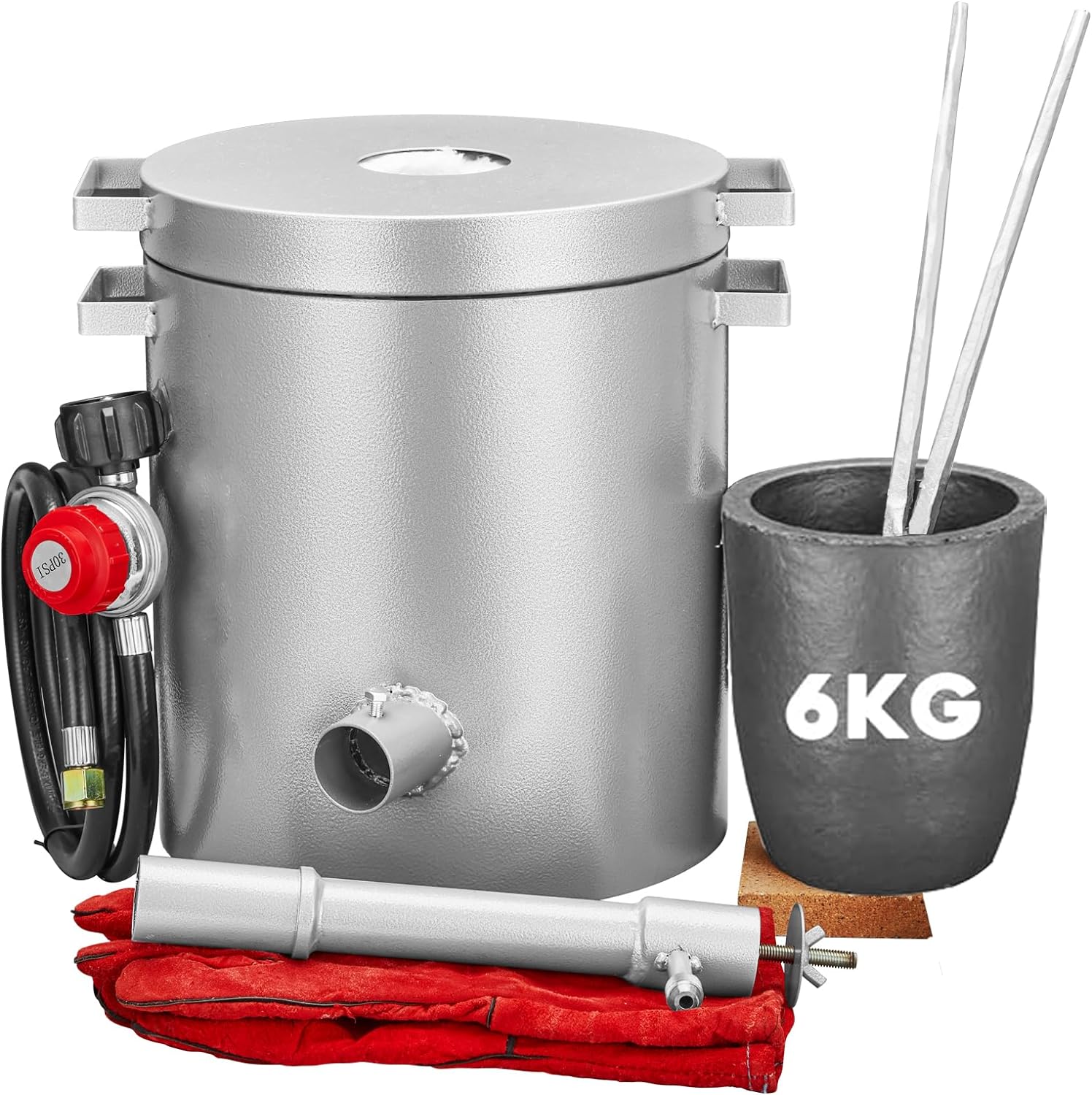 Nelyrho 3kg Stainless Steel Propane Melting Furnace Kit With 2 Ingot Molds - For Melting Gold, Silver, Aluminum