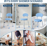 Garvee 360° Swivel Shower Chair with Backrest, Non-Slip Bathtub Chair, Height Adjustable Bath Seat for Elderly, Seniors and Disabled, Compact Shower Bench for Inside Tub or Shower, Blue