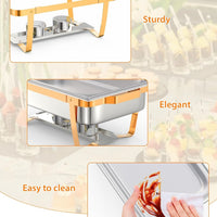 Garvee 8QT Stainless Steel Chafing Dish Buffet Set (2-Pack) - Foldable Food Warmers with Lids & Fuel Cans for Weddings, Catering, and Parties (Gold)