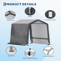 Garvee 6x8FT Outdoor Portable Storage Shed with 2 Roll-Up Doors, Vents, Heavy-Duty 240G Waterproof PE Tarp, UV-Resistant, Galvanized Steel Frame, for Motorcycle & Garden Tools