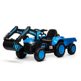 Garvee Ride - P Series: 12V 3 in 1 Ride on Excavator & Tractor with Detachable Trailer, Ride on Car Toy with Remote Control, Digger, LED Lights, Music, Kids Electric Vehicles for Boys Girls, Blue - Blue