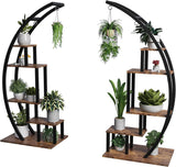 Garvee 5-Tier Half Moon Indoor Plant Stand - Metal Flower Shelf with Hanging Hooks for Indoor Gardening & Home Decor - Brown -1