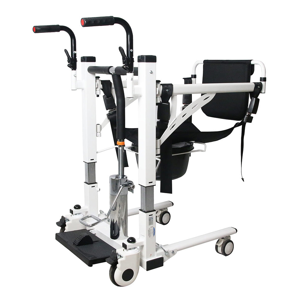 Garvee Hydraulic Patient Transfer Lift Chair with Backrest and Commode, Adjustable Seat Height, Shower Chair, Elderly Lift-Assisted Bedside Toilet Chair for Home Use Multifunctional Transfer Wheelchair