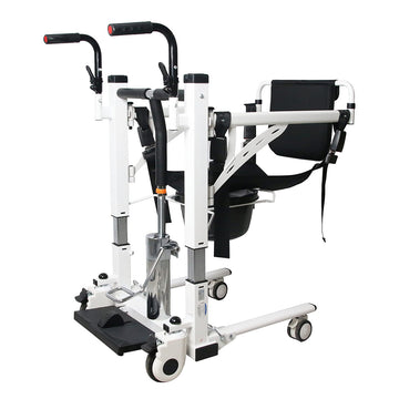 Garvee Hydraulic Patient Transfer Lift Chair with Backrest and Commode, Adjustable Seat Height, Shower Chair, Elderly Lift-Assisted Bedside Toilet Chair for Home Use Multifunctional Transfer Wheelchair