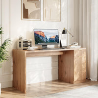 Garvee Executive Desk with Drawer and Power Outlet, 61" Large Farmhouse Computer Desk Home Office Wood Executive Desk with Adjustable Shelf for Work Study Writing, Oak