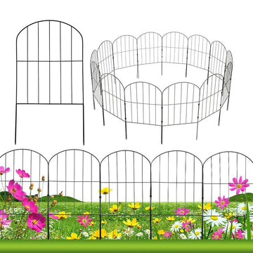 Garvee 28Pcs Decorative Garden Fence, 30ft (L) x 24in (H) No Dig Fence, Rabbits Dog Barrier Fence, Coated Metal Wire Garden Fence