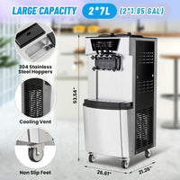 Garvee 2200W Commercial Soft Serve Ice Cream Machine - 8Gal/H High Output, 3-Flavor Mix & Auto-Clean for Cafes, Food Trucks, Snack Bars (LCD Display, 65dB Quiet)