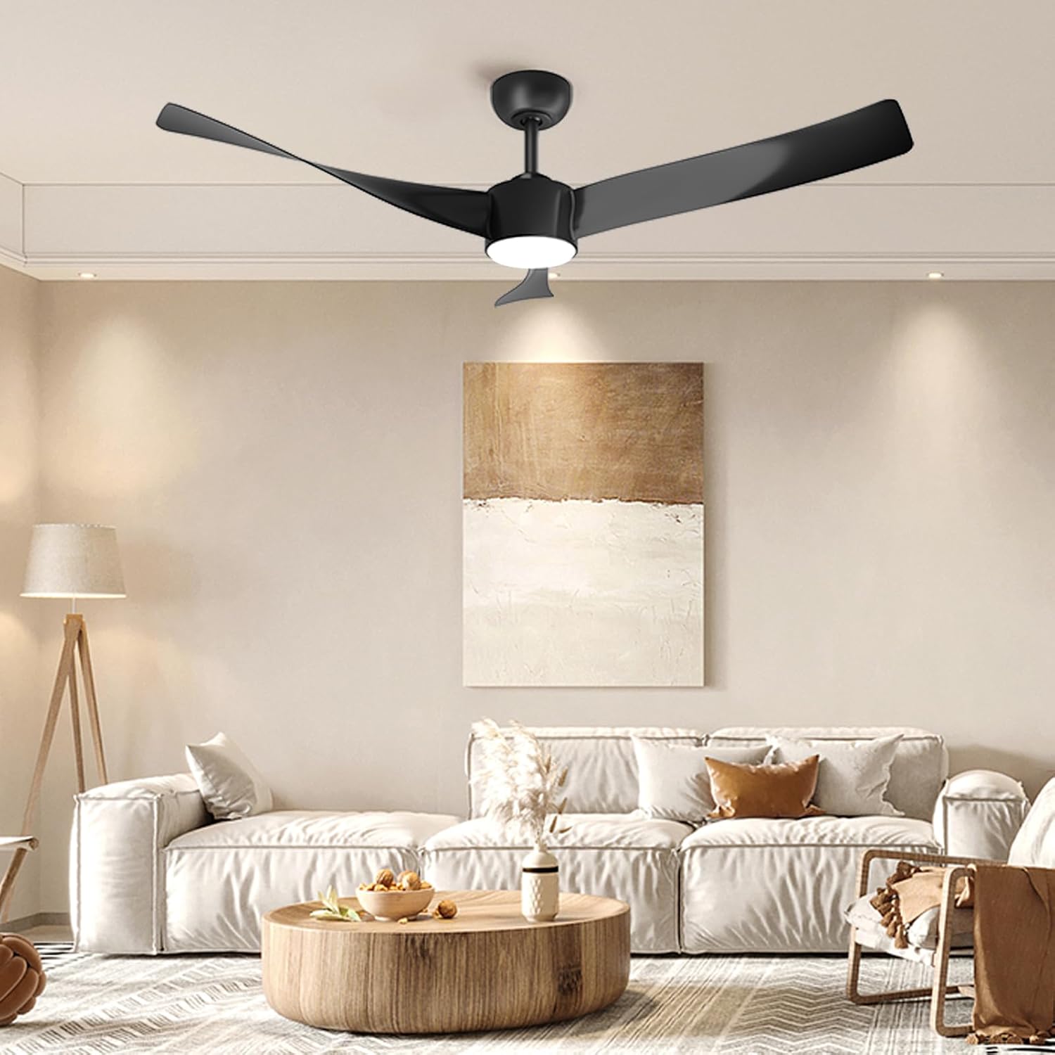 Garvee 52" Ceiling Fan with Light, Remote Control, 6-Speed, Quiet DC Motor, Dimmable 3CCT for Bedroom & Patio (Black)