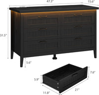 Garvee 6 Drawer Dresser with Power Outlet, Black Dresser with LED Light, Modern Chest of Drawers for Closet, Double Wide Drawer Organizer Cabinet for Bedroom, Living Room