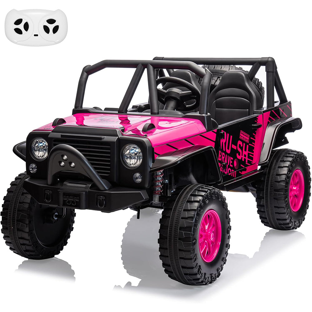 Garvee Ride - P Series: 2-Seater Ride On Truck for Kid, 24V Battery Powered Kids Car with Remote Control, 19" Extra Wide Seat, 2 Motors, Led Light, Enhanced Suspension - Rose