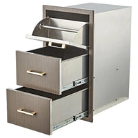 Garvee Outdoor Kitchen Drawers 17" W x 30" H x 21" D, Flush Mount Triple BBQ Drawers with Stainless Steel Handle, Paper Towel Holder Combo for BBQ Island, Patio Grill Station, Grey