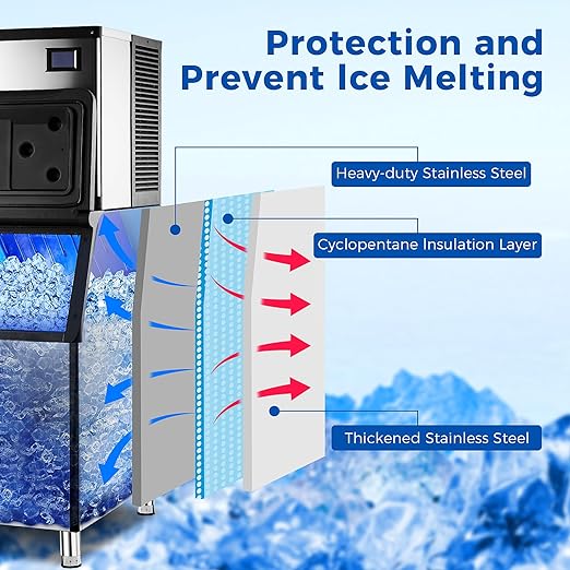 Garvee 550Lbs/24H Ice Maker ETL Approval 370 Lbs Storage Bin, Stainless Steel Clear Ice Cube Maker, 15x20 Ice Cube