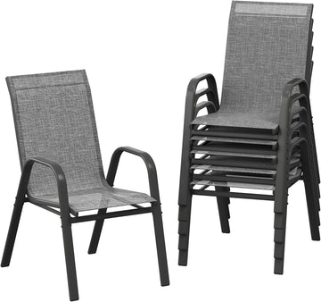 Garvee Stackable Patio Dining Chairs Set of 6, High-Back Textilene Outdoor Chairs with Black-Gray Sprayed Steel Frame, All-Weather Deck Garden Seating, Gray