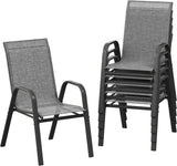 Garvee Stackable Patio Dining Chairs Set of 6, High-Back Textilene Outdoor Chairs with Black-Gray Sprayed Steel Frame, All-Weather Deck Garden Seating, Gray - Gray