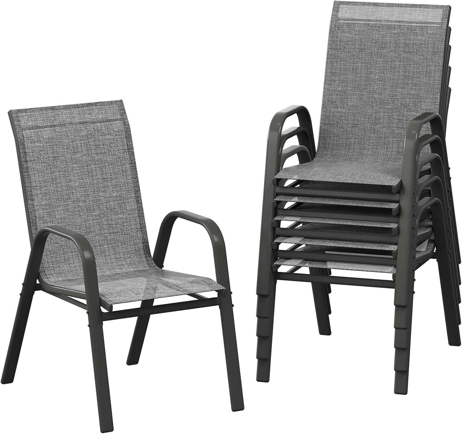 Garvee Stackable Patio Dining Chairs Set of 6, High-Back Textilene Outdoor Chairs with Black-Gray Sprayed Steel Frame, All-Weather Deck Garden Seating, Gray