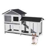 Garvee  Two Floors 63" Wooden Outdoor Indoor Roof Waterproof Bunny Hutch Rabbit Cage Guinea Pig Coop PET House for Small to Medium Animals with Stairs and Cleaning Tray