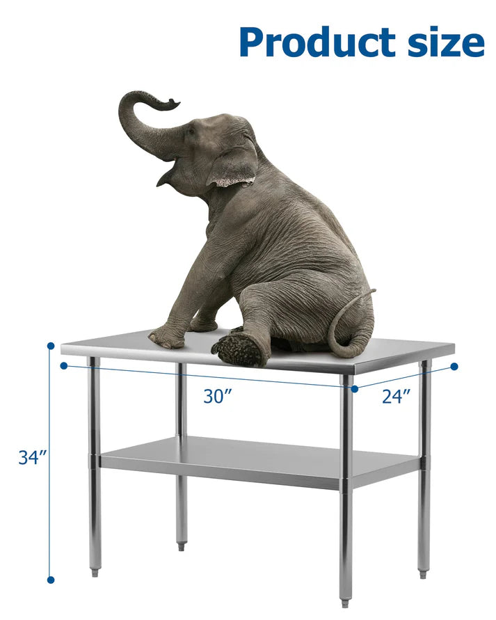 GARVEE 30"L x 24"W x 34"H Stainless Steel Work Table (No Wheels) - Heavy-Duty Food Prep Table with Casters for Commercial Kitchens and Restaurants