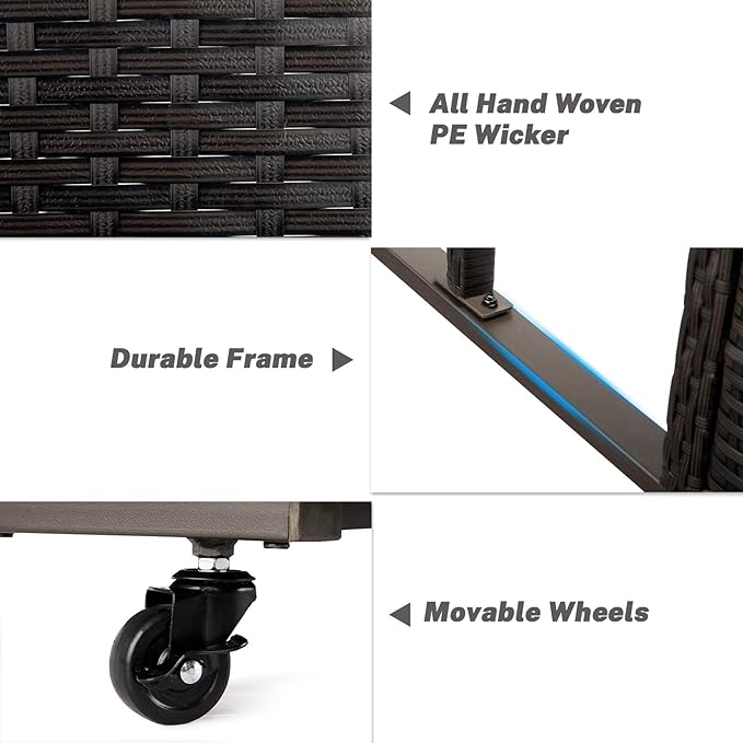 Garvee Patio Poolside Float Storage Basket with Wheels, Outdoor Wicker Poolside Float Storage, Pool Storage Organizer, PE Rattan Outdoor Rolling Pool Caddy for Floaties, Life Vests, Beach Balls, Toys