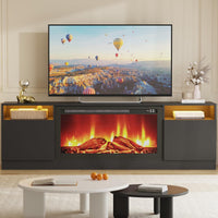 Garvee Modern Entertainment Center with Storage Cabinet Up to 75"TV, Modern TV Stand for Living Room, Black (Not Include Fireplace)