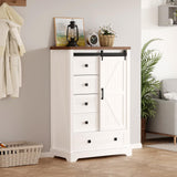 Garvee 5 Drawers Dresser for Bedroom w/Sliding Barn Door, Farmhouse Modern 48 Tall Dresser 5 Chest of Drawers,Storage Organizer Dresser for Bedroom, Hallway, Living Room, Kids Room,Entryway,White