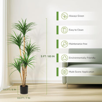 Garvee 5ft Artificial Dracaena Tree, Realistic Fake Tall Dracaena Plant for Indoor Décor, Adjustable Lifelike Faux Tree for Photo Backdrops, Nursery, Living Room, Office
