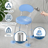 Garvee 360° Swivel Shower Chair with Backrest, Non-Slip Bathtub Chair, Height Adjustable Bath Seat for Elderly, Seniors and Disabled, Compact Shower Bench for Inside Tub or Shower, Blue
