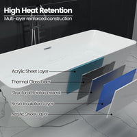 Garvee SZ3 59" Freestanding Acrylic Bathtub in Streamline Design with Chrome Overflow and Drain, cUPC Certified, White