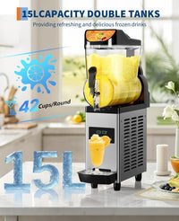 Garvee Commercial Slushy Machine 15L, Stainless Steel Smoothie Frozen Drink Maker with Self-Cleaning Mode, 450W Frozen Drink Machine, Maker Smoothie Machine for Home Party Restaurants Cafe Bars