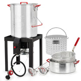 Garvee 30 Qt Turkey Deep Fryer & 10 Qt Fish Fryer Kit - Aluminum Crawfish Boiler Pot with 38,000 BTU Outdoor Propane Burner, Thermometer & Turkey Rack - 