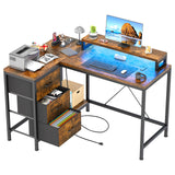 Garvee L Shaped Desk with Power Outlets & LED Lights, Computer Desk with Drawers & Shelves, Corner Desk Gaming Desk Home Office Desk, Rustic Brown - Tiger stripes