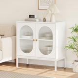 Garvee Modern Sideboard Cabinet with Glass Door, Adjustable Shelf, MDF & Metal, for Living Room, Entryway, Hallway - White, Changhong glass