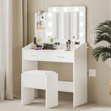 Garvee Vanity Desk with Mirror and Lights, Makeup Vanity with Power Outlet, 3 Lighting Modes Adjustable Brightness, Small Vanity Table Set with 2 Drawers and Cushioned Stool, Makeup Table for Bedroom, Pink - Pink