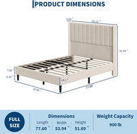 Garvee Velvet Upholstered Platform Bed Frame with 52" Tall Wingback Vertical Channel-Tufted Headboard, Wood Slat Support, Underbed Storage, No Box Spring Needed, Easy Assembly - Full, Light Beige style style
