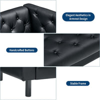 Garvee 81" Modern Chesterfield 3-Seater Sofa Couch - Deep Seat, Button-Tufted Faux Leather, Solid Wood Frame, Easy-Clean Upholstery, Includes 2 Accent Pillows - Black PU