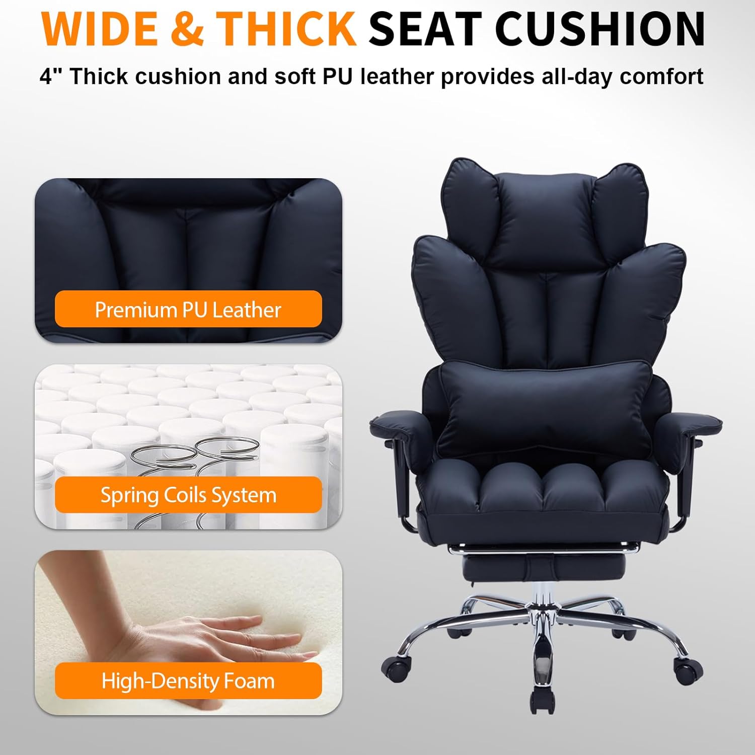 Garvee Big and Tall Computer Gaming Desk Chair, 400 LBS Capacity, Ergonomic High-Back Executive Office Chair with Footrest, Padded Adjustable Armrest, for Heavy People, Long Hours, Black