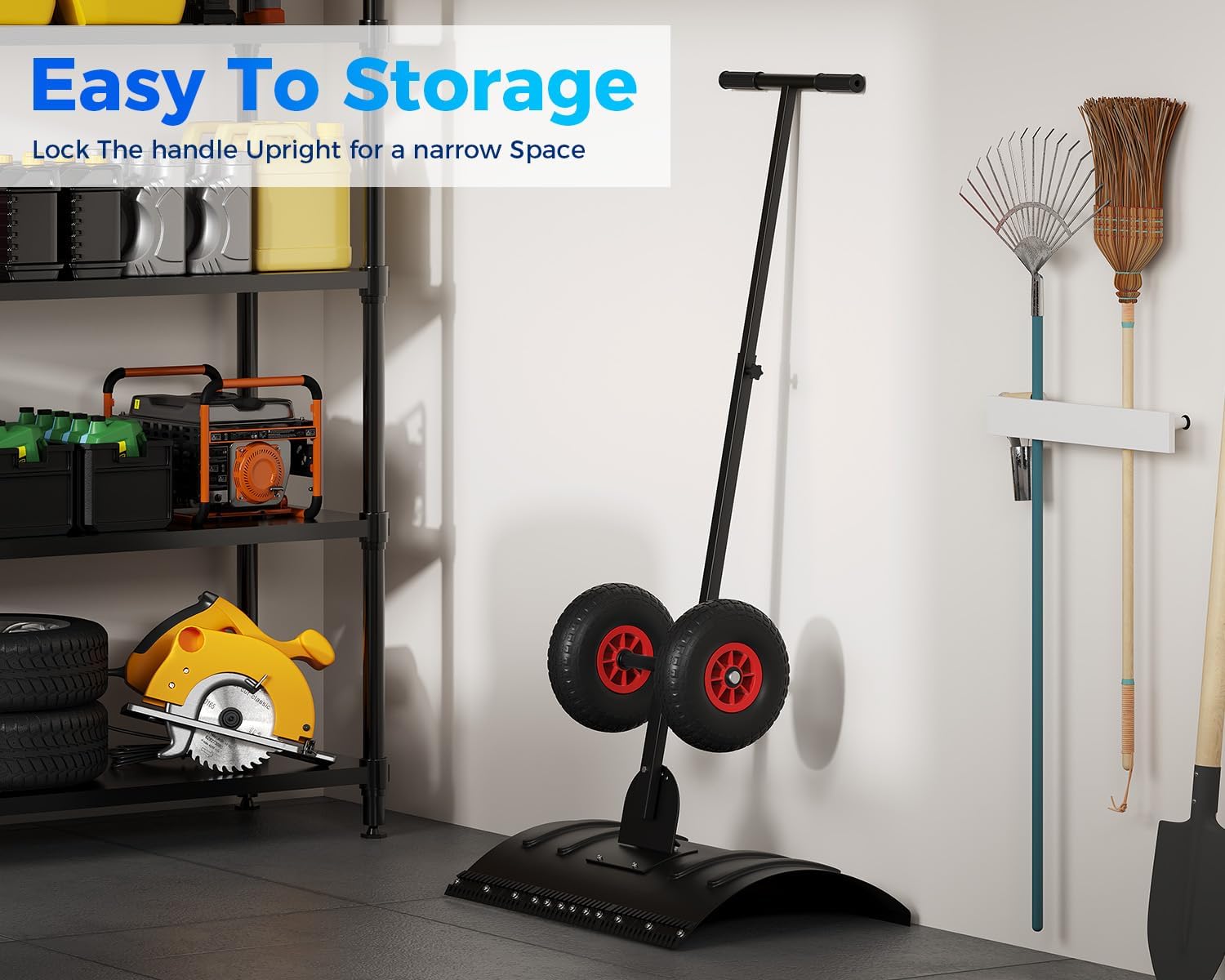 Garvee Snow Shovel Pusher with 29" Metal Blade & Adjustable Handle, Heavy-Duty Steel Frame, Dual 10" Wheels, Replaceable Strip, for Driveways & Sidewalks