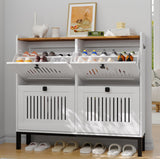 Garvee 4-Door Flip Front Shoe Cabinet with Adjustable Shelves for Entryway, Hallway, Living Room, 41.34"W x 37.9"H, White - White & Rustic