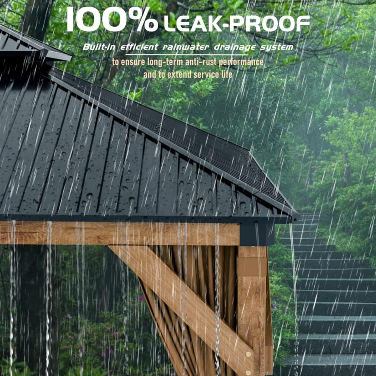 Garvee 10x10Ft Wooden Hardtop Gazebo, Double Metal Roof, Permanent Pavilion with Curtains & Netting, Heavy Duty Gazebo with 4.7'' Reinforced Poles, Spruce Wood, Outdoor Gazebo for Patio, Backyard, Garden