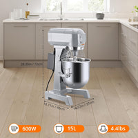 Garvee 15QT Commercial Food Mixer, Professional Large Stand Mixer With 3-Speed Adjustable, Heavy Duty Electric Dough Mixer for Restaurant Industrial Grade, Steel Bowl, Dough Hooks
