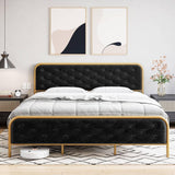 Garvee Queen Size Bed Frame with Elegant Button Tufted Curved Headboard, Velvet Upholstered Platform Bed Frame, Golden Heavy Duty Mattress Foundation, Noise Free, No Box Spring Needed, Gold-Black - Gold + Black