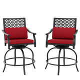 Garvee Outdoor Swivel Bar Stools Set of 2 – Bar Height Patio Chairs with Red Cushions, Armrests & Back, Tall Counter Chairs for Backyard - Red