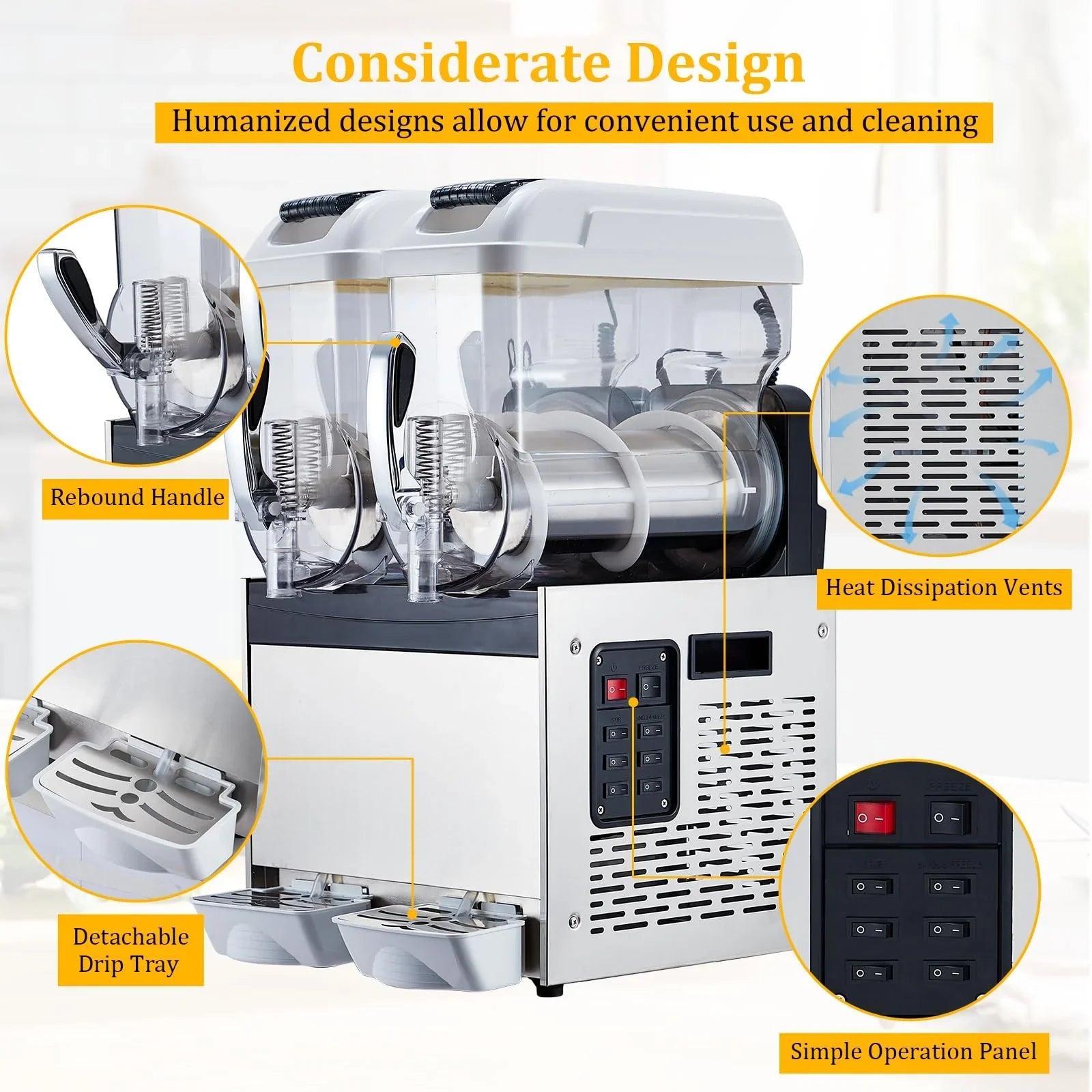 Garvee Commercial Slushy Machine 24L Double Tank , 700 Watts Rapid Refrigeration & Blending , Stainless Steel & PC , Easy Maintenance & Considerate Features , Restaurants Cafes Bars