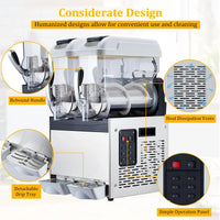 Garvee Commercial Slushy Machine 24L Double Tank , 700 Watts Rapid Refrigeration & Blending , Stainless Steel & PC , Easy Maintenance & Considerate Features , Restaurants Cafes Bars