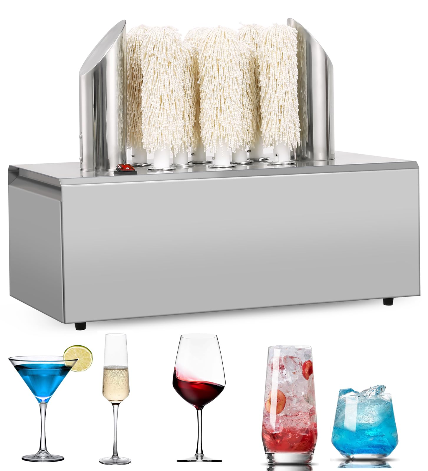 Electric Glass Polisher, 8 Cloth, for Wine Glasses Commercial Use