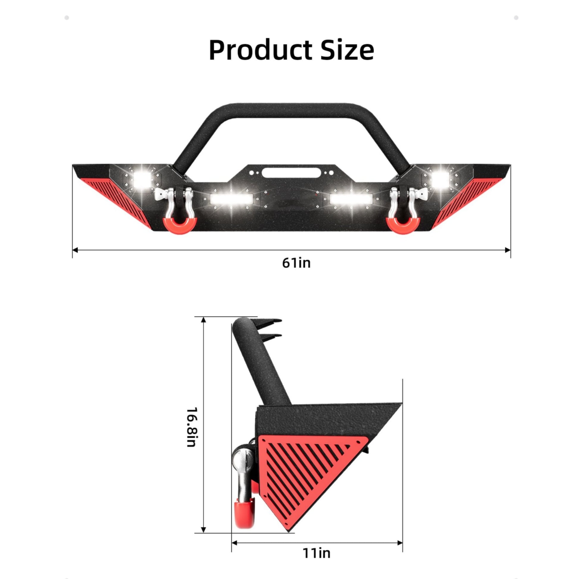 Garvee Front Bumper Compatible with 2018-2024 Jeep Wrangler JL/ 2020-2023 Jeep Gladiator JT, Off Road Bumper Paintable Armor W/Winch Plate & 4 LED Lights & D-rings